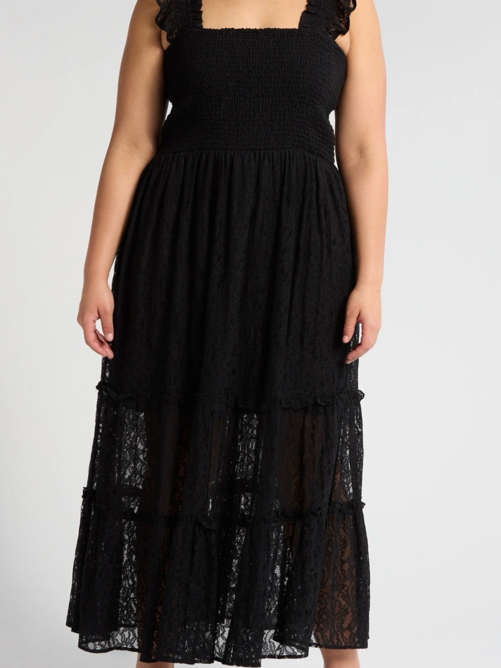 MELLODAY Black Lace Tiered Maxi Dress NWT